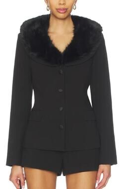 New ASTR the Label Faux Fur Collar Blazer Black Size XL NWT
